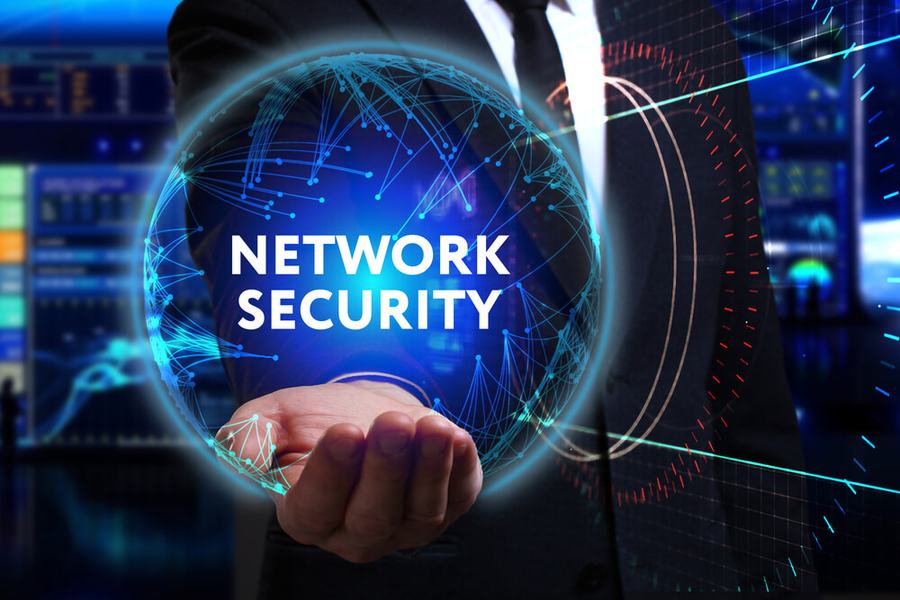 Network security visual with a glowing globe of connected nodes